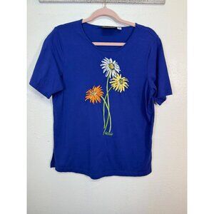 Bob Mackie 90s Wearable Art Women’s Blouse Medium Blue Embroidered Cottagecore